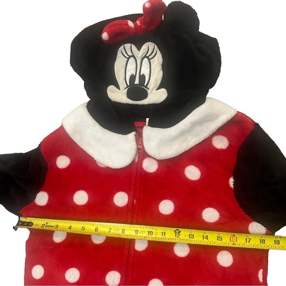 Disney Minnie Mouse Fleece One Piece Zip Hoodie Sleepwear Adult Large Cozy PJs - Picture 3 of 5